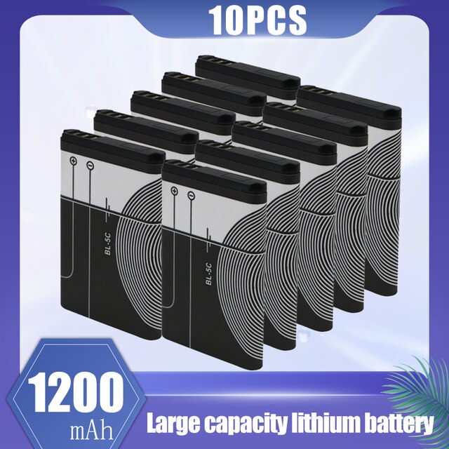 BL-5C BL5C BL 5C 3.7V 1200mAh Replacement Lithium Battery For Nokia 1100 1110 1112 1200 1208 1600 2300 2600 2610 3100 3110 5130: 10PCS