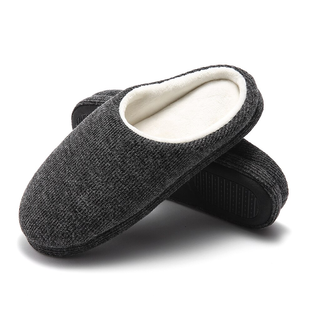 Hjemmesko til mænd memory foam åndbar strikket bomuld slip-on træsko skridsikre indendørs/udendørs sko: Mørkegrå / 9.5