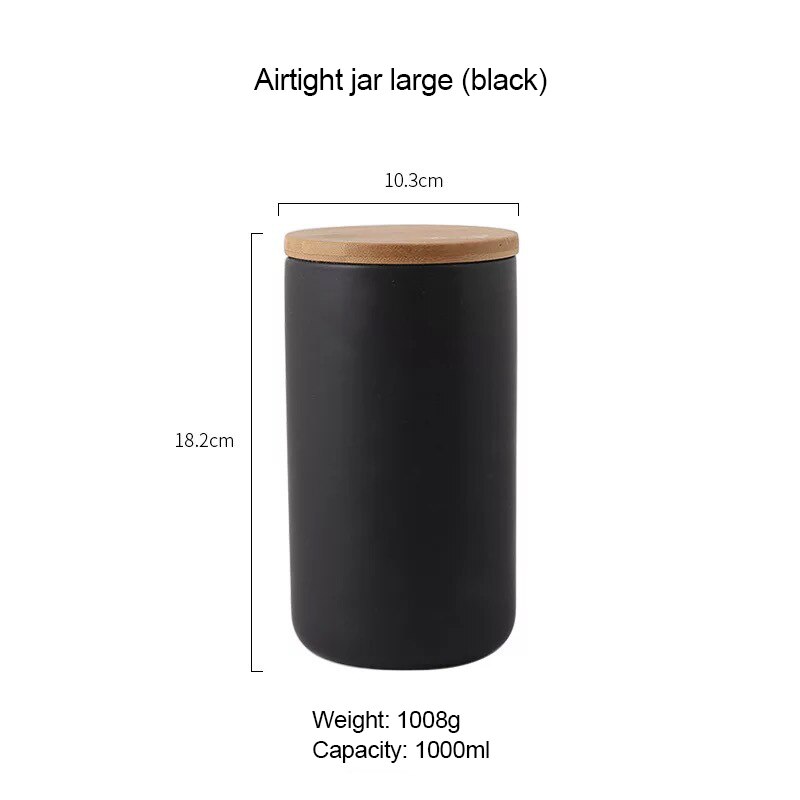 Vaso di stoccaggio sigillato in ceramica bianca semplice con coperchio in legno 260ML 800ML 1000ML contenitore per alimenti da cucina teiera organizzatore di cereali: 1000ML nero