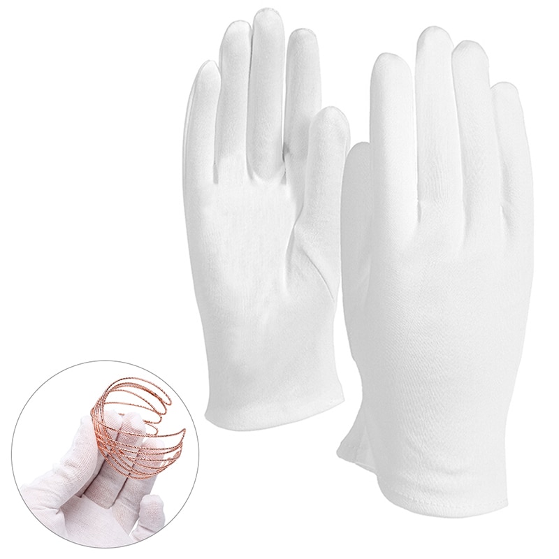 Guantes de algodón blanco fino suave, para inspección de joyas, 4 pares