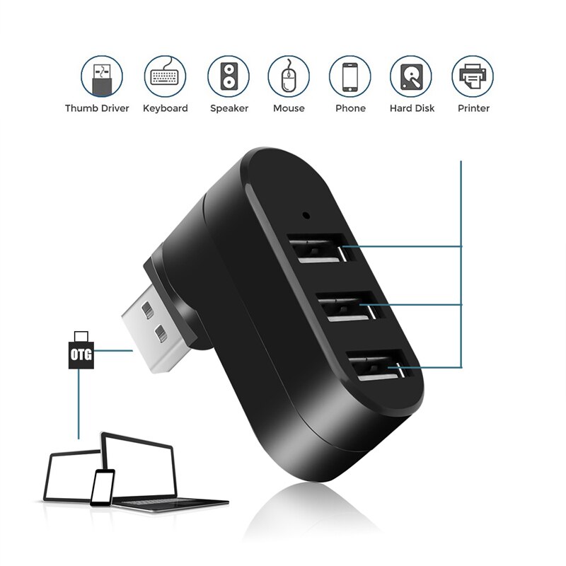 Multi Ports USB 2.0 3.0 Hub USB Splitter Adapter for PC Laptop Notebook 180 Degree Rotatable USB Hub Dock 3 Port Portable HUB