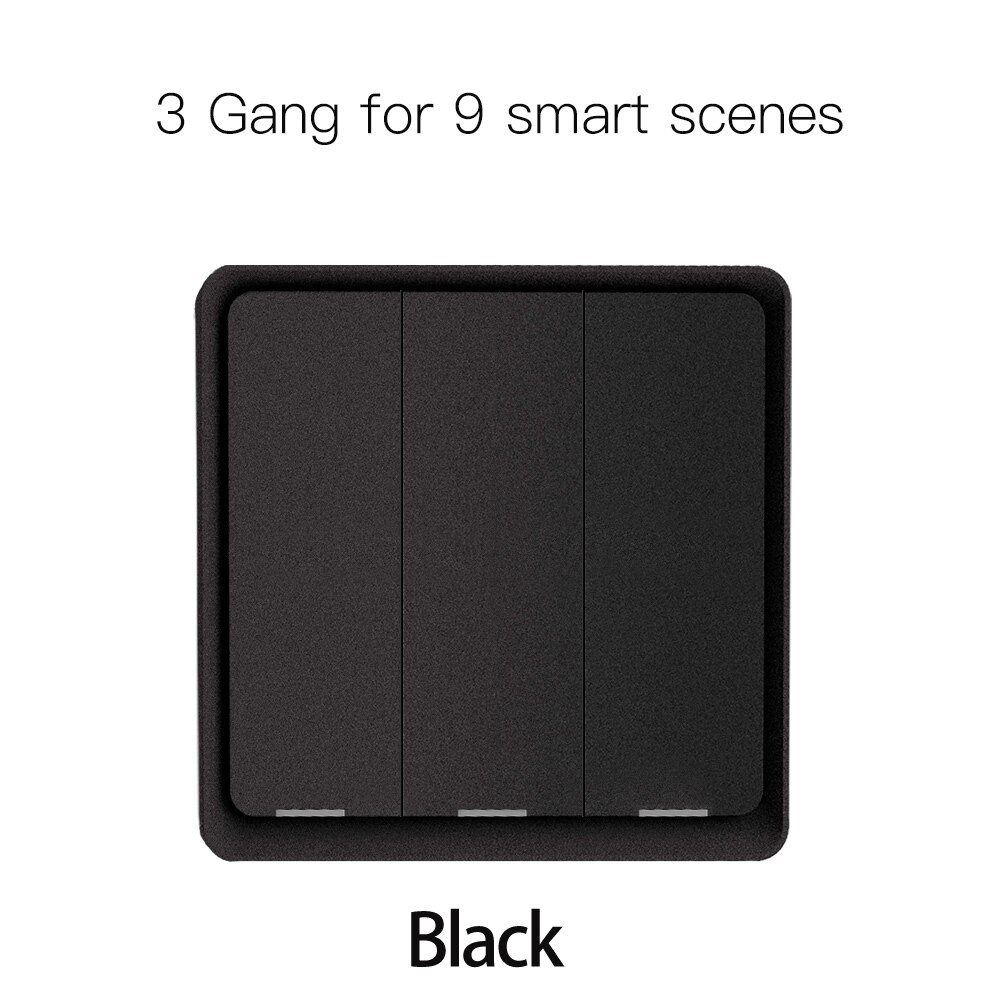 4 Gang Tuya ZigBee Wireless 12 Scene Switch Push Button Controller Battery Powered Automation Scenario for Tuya Devices: 3 Gang Black