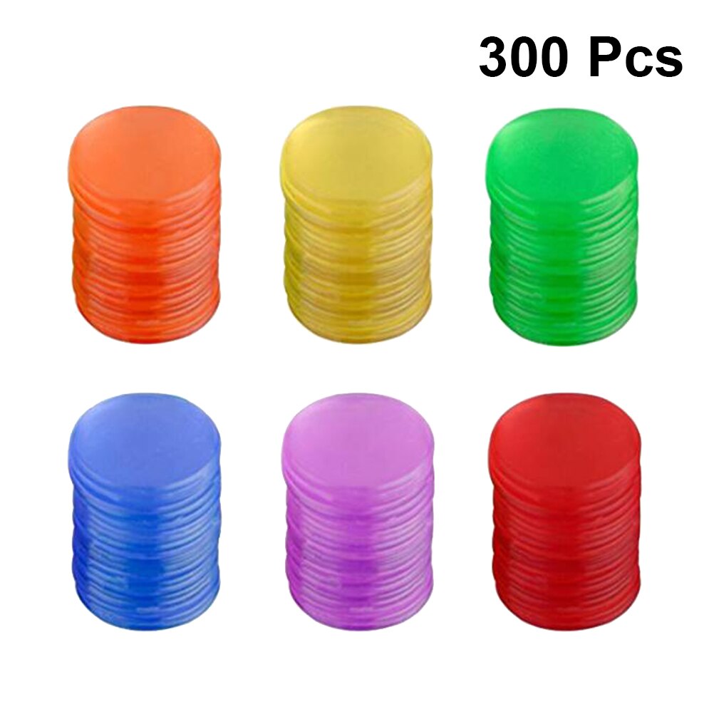 300PCS Tokens Colorful Plastic Round Poker Tokens Game Tokens Bingo Markers For Fun Family Club Carnival Bingo Game