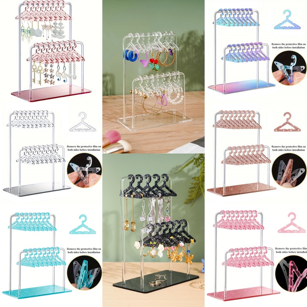 Jewelry Organizer 16pcs Hangers Shaped Jewelry Holder Detachable Acrylic Dangle Earrings Display Racks Transparent Stable