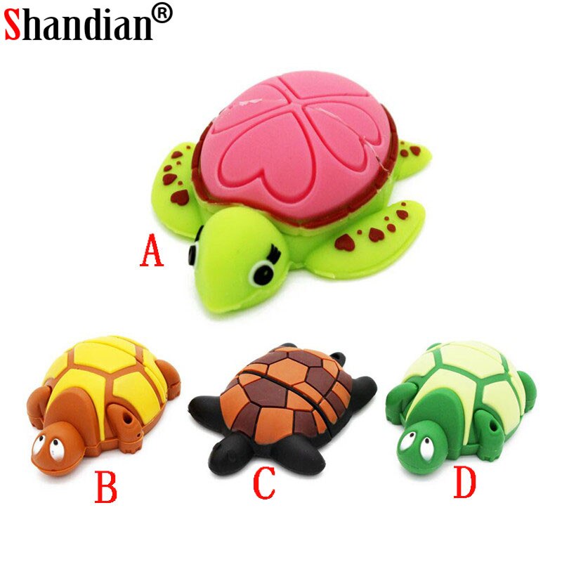 SHANDIAN-unidad Flash USB de tortuga de dibujos animados, lápiz de memoria con forma de tortuga, 4GB, 8GB, 16GB, 32GB, con