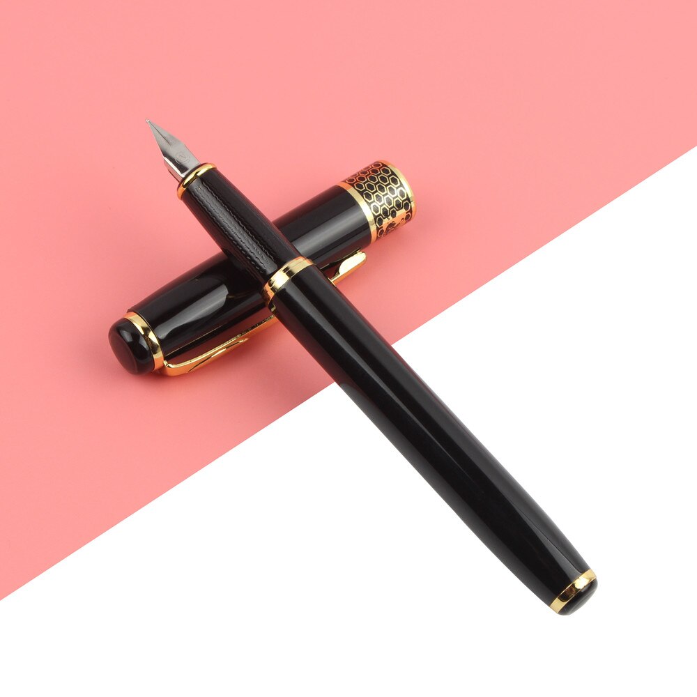2PCS/LOT Fountain Pen Classic Stainless steel Business medium Nib Fountain Pen Black Golden Trim F Nib 0.5mm: Default Title