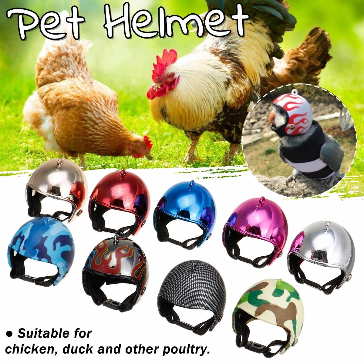 1PC Chicken Helmet Small Pet Hard Hat Bird Duck Quail Hat Headgear Chicken Helmet Bird Head Helmet Pet Supplies Outdoor Decor