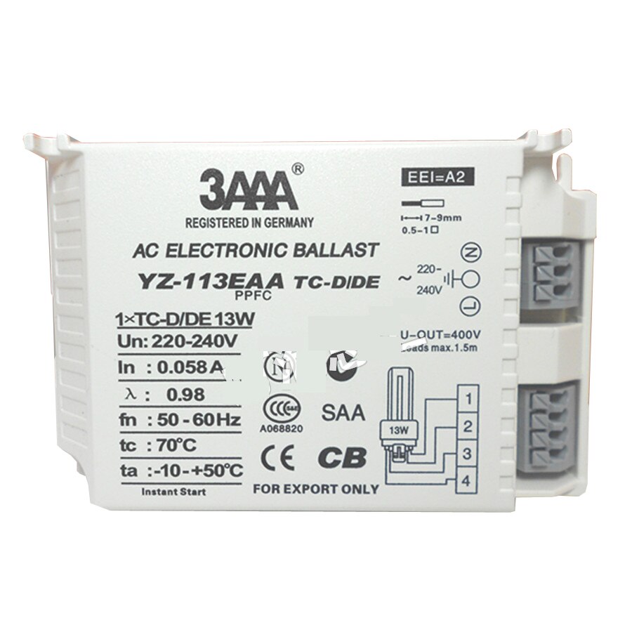 3 aaa yz -113 eaa yz -213 eaa tc-d /de 13w yz -126 eaa yz -226 eaa tc-t/tc -te 26w yz -132 eaa plc-t tc-te ac ppfc elektroniska förkopplingsdon: Yz -113 eaa