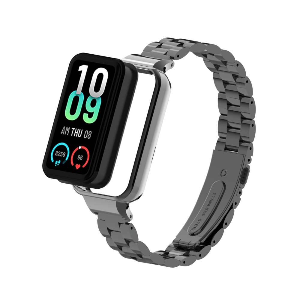 Metal Replacement Strap for Amazfit Band 7, Solid Stainless Steel, Three-Bead Metal Strap, Suitable for Amazfit Band 7: black