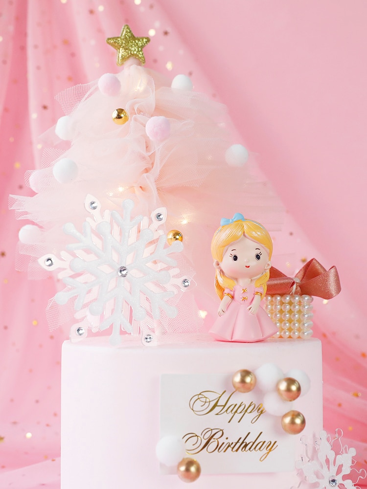 Costume de noël rose en fil d'arbre | Décorations de princesse de neige pour filles, décoration de gâteau, fournitures pour fête d'enfants, pour la pâtisserie, adorables