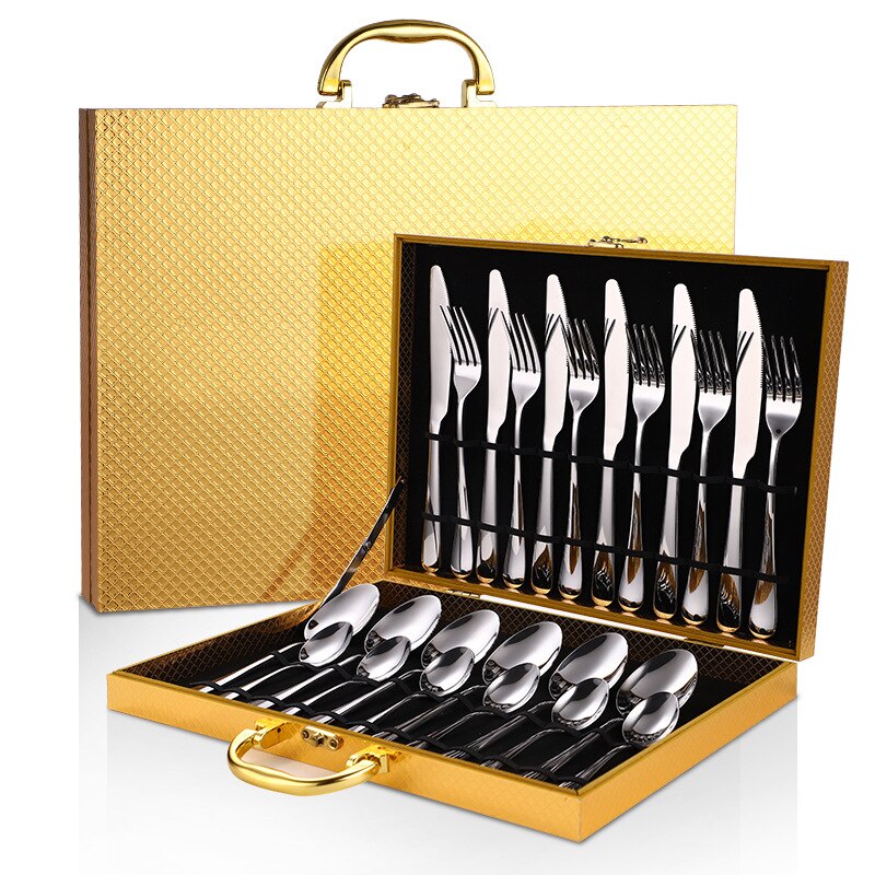 24 Stks/set Goud Bestek Zilverwerk Set Steak Mes Vork Lepel Theelepel Noble Wedding Party Reizen Thuis Luxe Bestek Set