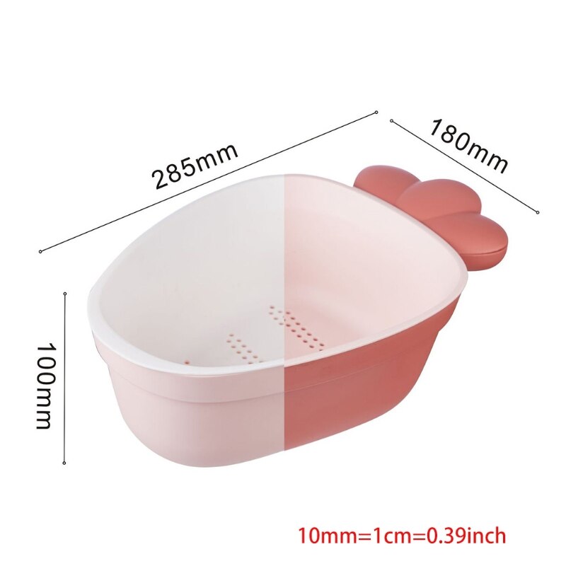 Fruit Bowl Plastic Fruit Tray Kitchen Drain Double Layer Radish Shape