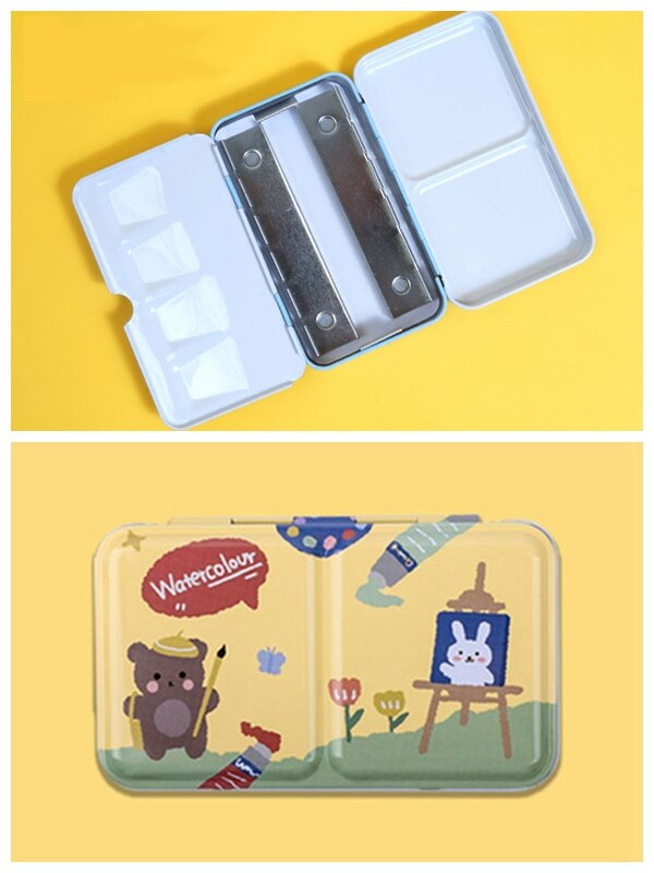 Artist Watercolor Paint Palette Empty Painting Storage Tin Box Iron Paint Tray with Half Pans Painting Supplies: Design 1