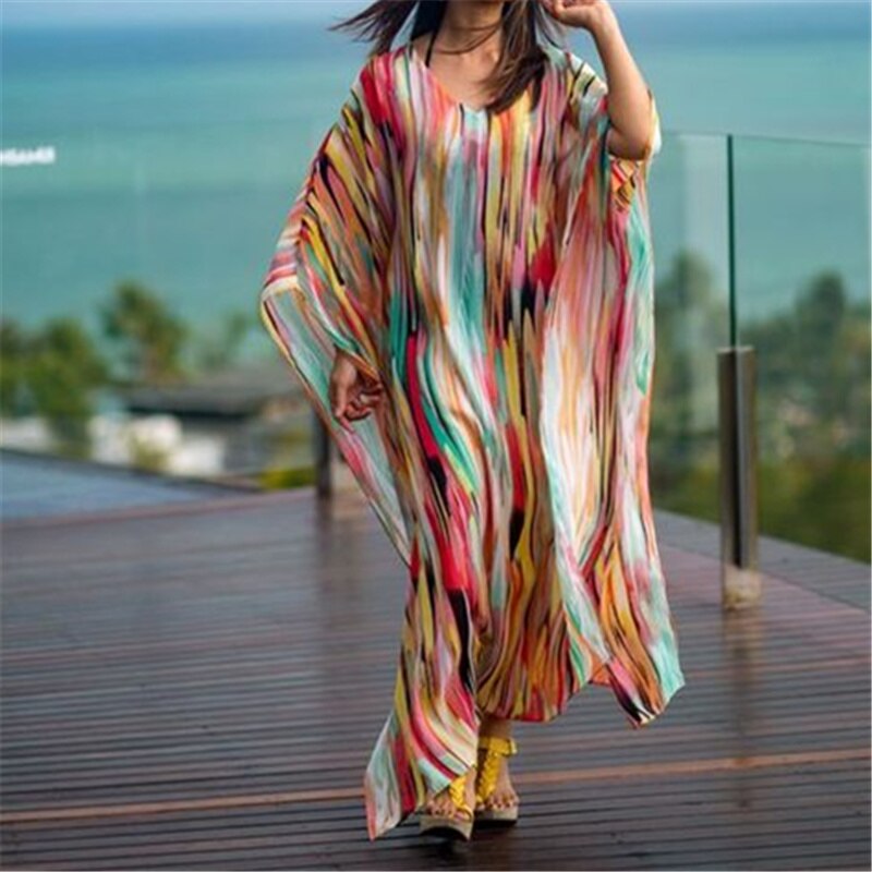 Oversized chiffon bikini cover-up strand cover-up voor vrouwen pareo strand tuniek badpak cover-ups zomer lange strandjurk  #q765