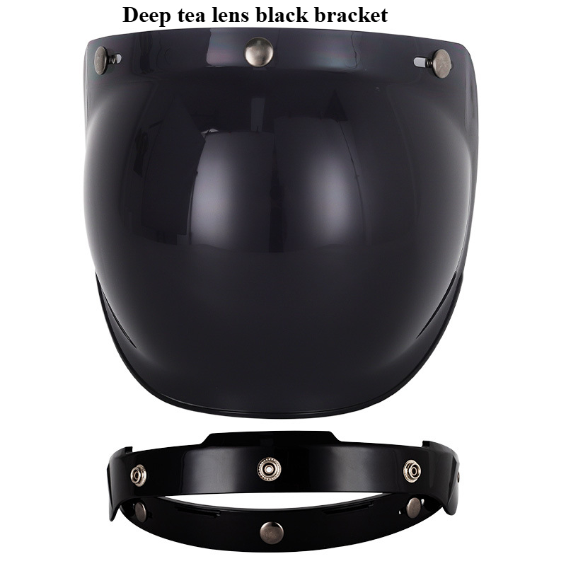 Motorhelm Retro Helm Halve Helm Bubble Spiegel Drie Knop Veiligheid Winddichte Lens met Beugel Set Visera Accessoires: Bruin