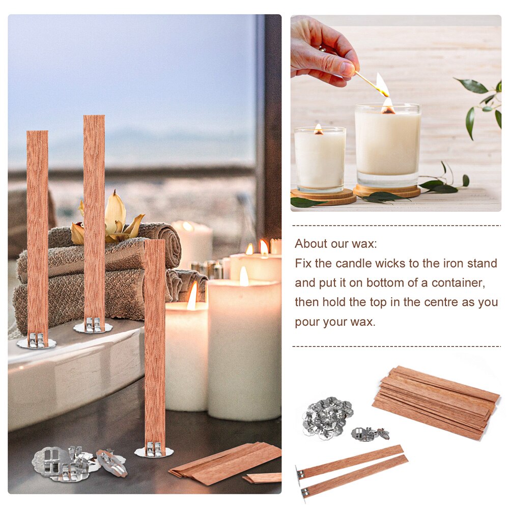 100pcs Wooden Wick Candle With Sustainer Tab Soy Wax Candle Wicks Core Diy Oil Lamps Candle Making Pick Supply Soy Parffin Wax
