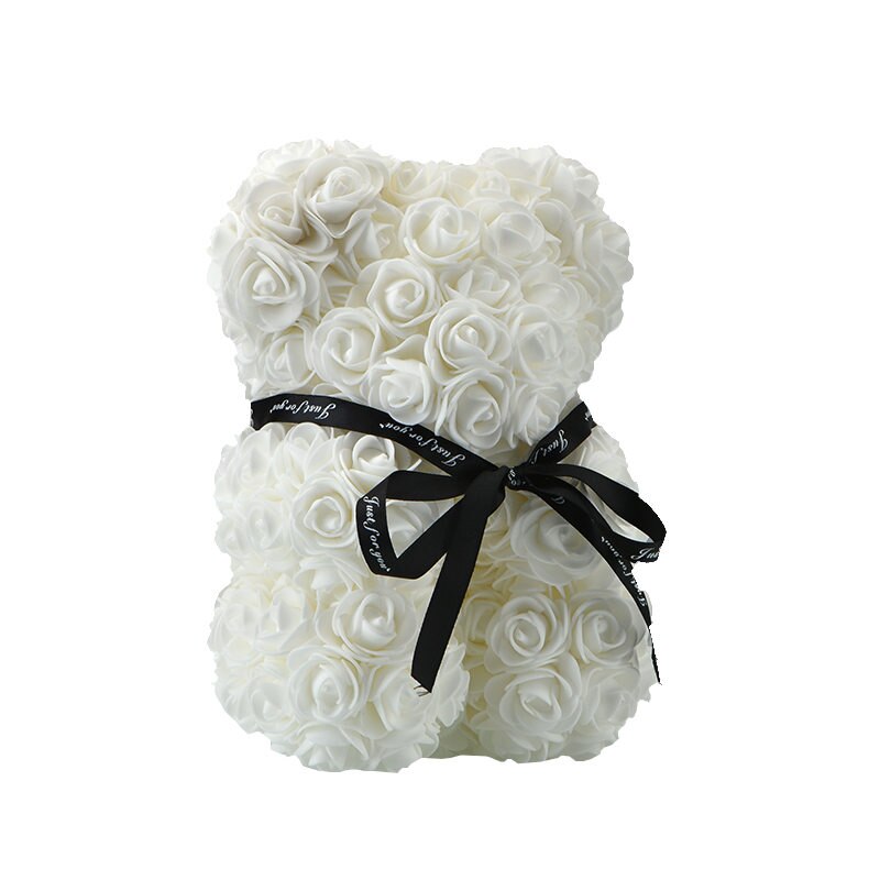 Großen Regenbogen Bär von Rosen mit Kasten 38cm 3D Schaum Rosen Bär Teddybär Kostüm Seife Blume Weihnachten: 25cm Weiß