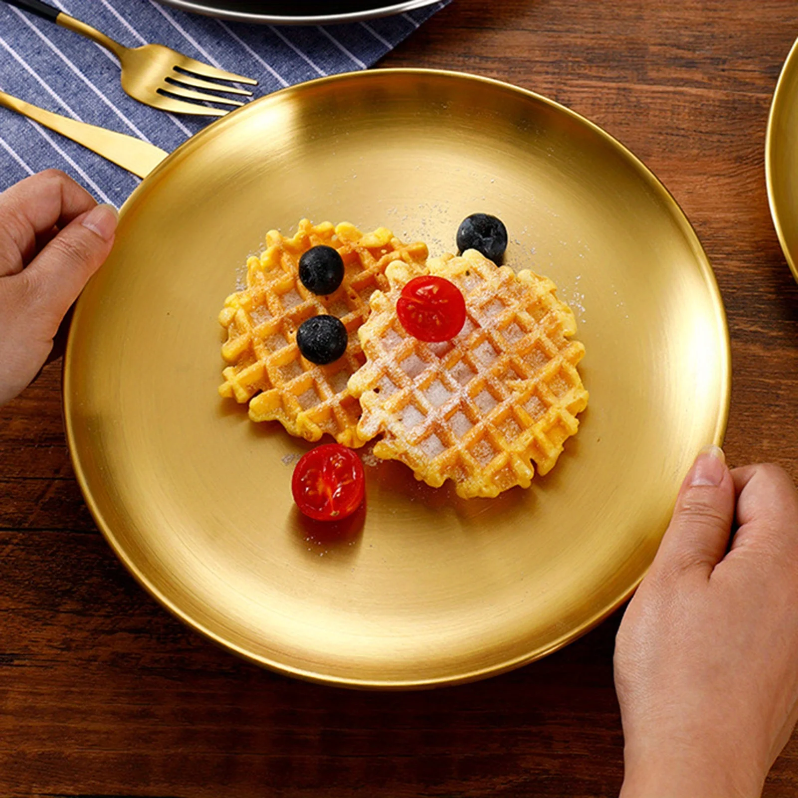 8 Stücke Edelstahl Runde Goldene Flache Tablett Platte Rostfrei 14/17/20/23/26 cm Camping Platte BBQ Picknick Gerichte Kochgeschirr