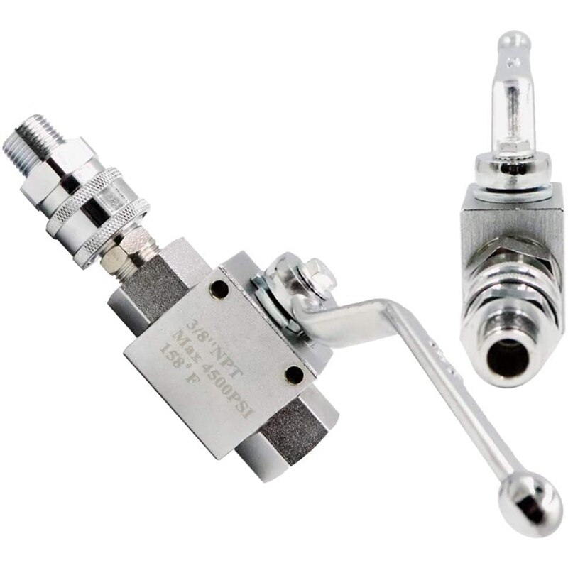 High Pressure Ball Valve Kit for Pressure Washer Hose, 3/8-Inch MNPT Plug x 3/8-Inch FNPT Quick-Connect, 158°F 4500 PSI