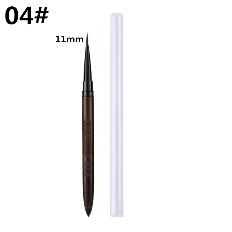 Pincel redondo con mango de madera para decoración de uñas, espátula Triangular, línea de pintura de dibujo, herramientas de manicura de Metal redondas y planas: Caqui oscuro