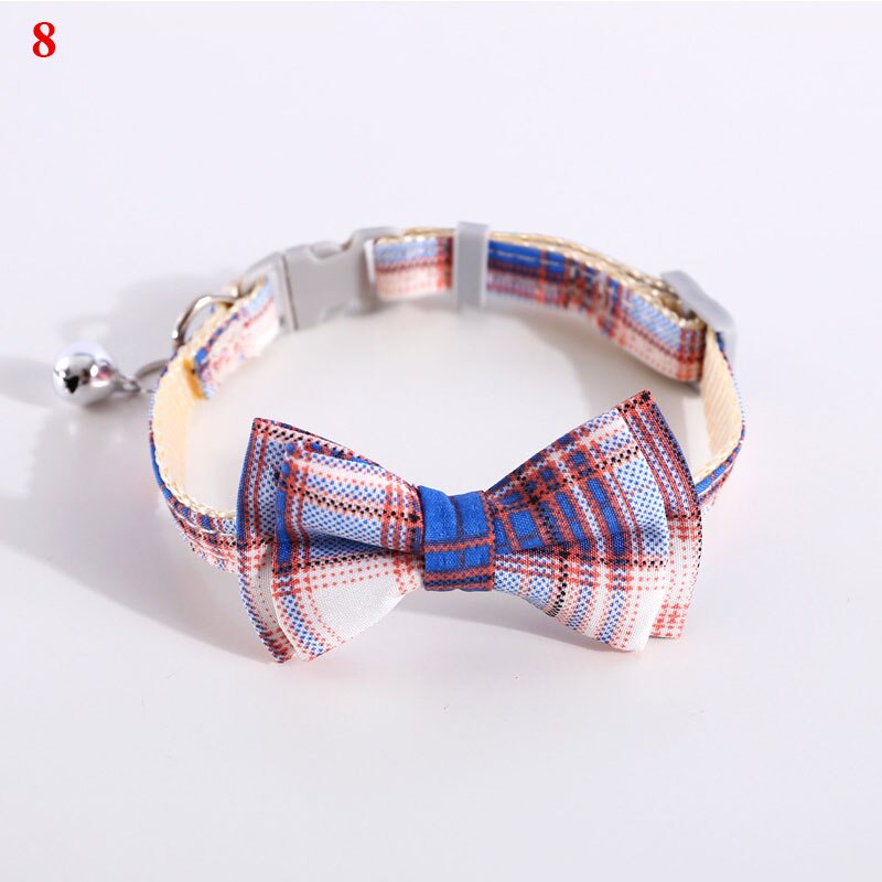 Collar de gato con lazo a cuadros para perros, Lazo de algodón con campana, Collar de gatito con hebilla de seguridad, corbata de cuello ajustable, accesorios para gatos