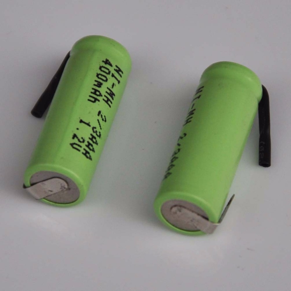 10 STKS 1.2 V mh 2/3AAA oplaadbare batterij 400 mah 2/3 AAA nimh mobiele met solderen tabs pins voor DIY LED solar licht