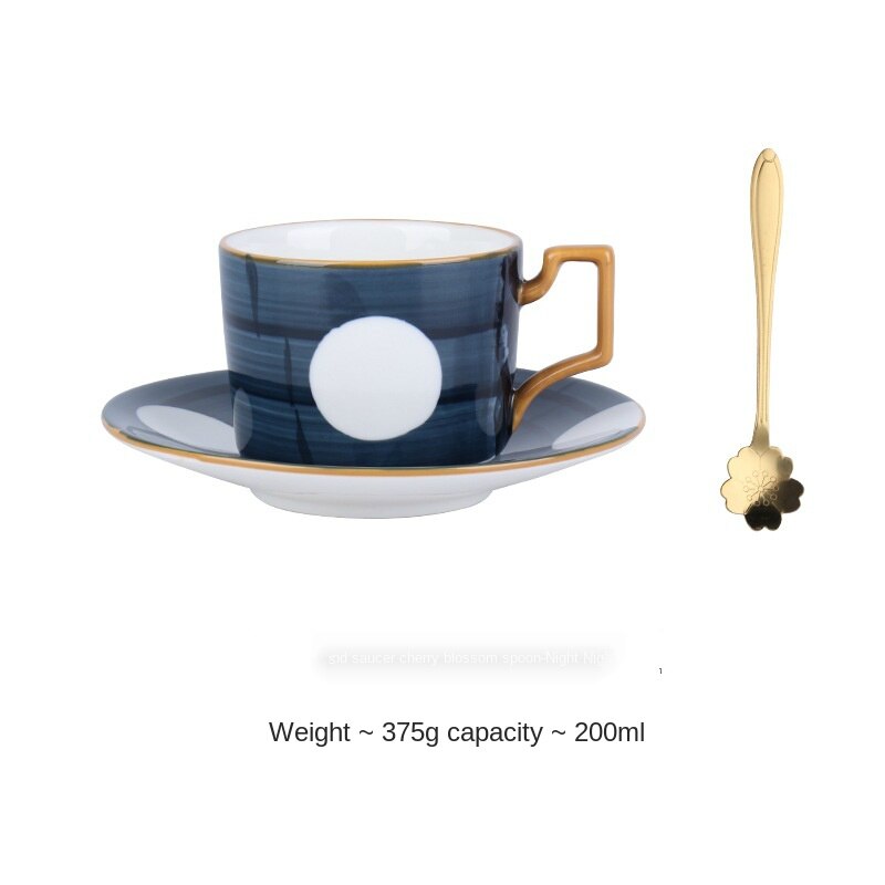 Ettermiddag kopper og underfat nordisk hjem blomsterkopper keramikk kaffe melkekopper underglasur farger kaffe porselen kopper kjøkkenutstyr: Natt måne