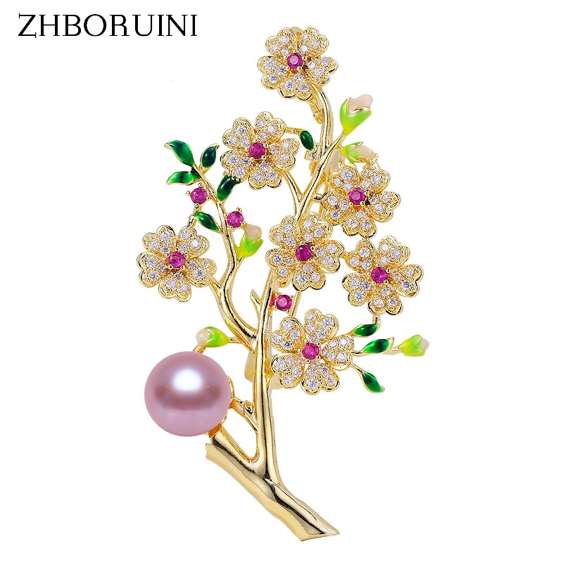 ZHBORUINI Fine Jewelry Natural Água Doce da Pérola Broche Broche de flor de Ameixa Não Esmorecer Pinos Pérola Jóias Mulheres Qualidade Superior