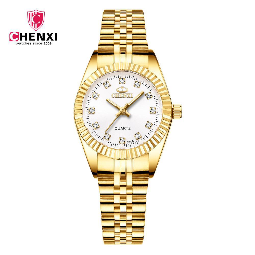 Chenxi-reloj dorado de cuarzo para hombre y mujer, cronógrafo de acero inoxidable, , 004a: White For Lady