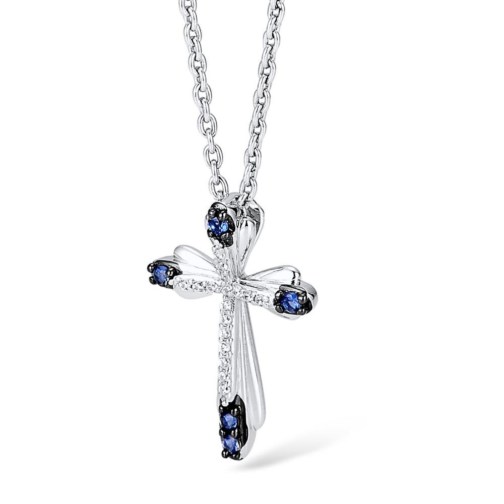 SANTUZZA argent pendentif pour les femmes véritable 925 en argent Sterling bleu croix ajustement pour collier délicat bijoux