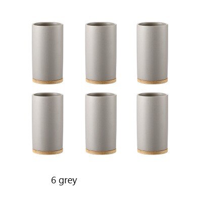 Taza nórdica simple de cerámica para beber agua, juegos de 6 piezas para el hogar con bandeja, portavasos, restaurante: 6 grey