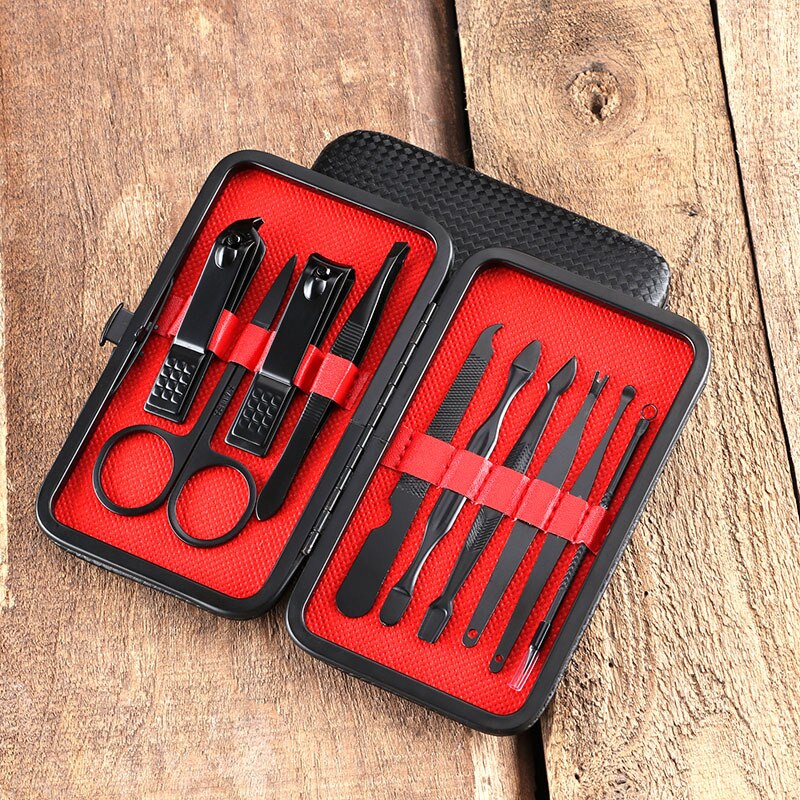 Red 7-12pc Scissors Nail Clippers Set Dead Skin Pliers Nail Cutting Pliers Pedicure Knife Nail Groove Inflammation Manicure Tool