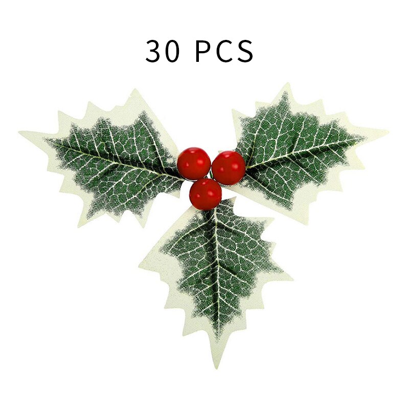 Plastic Flower Artificial Leaf Leaves and Artificial Holly Berries Red Cherry Little Fruits Christmas Wedding Home Decoration: 30PCS Red Fruits