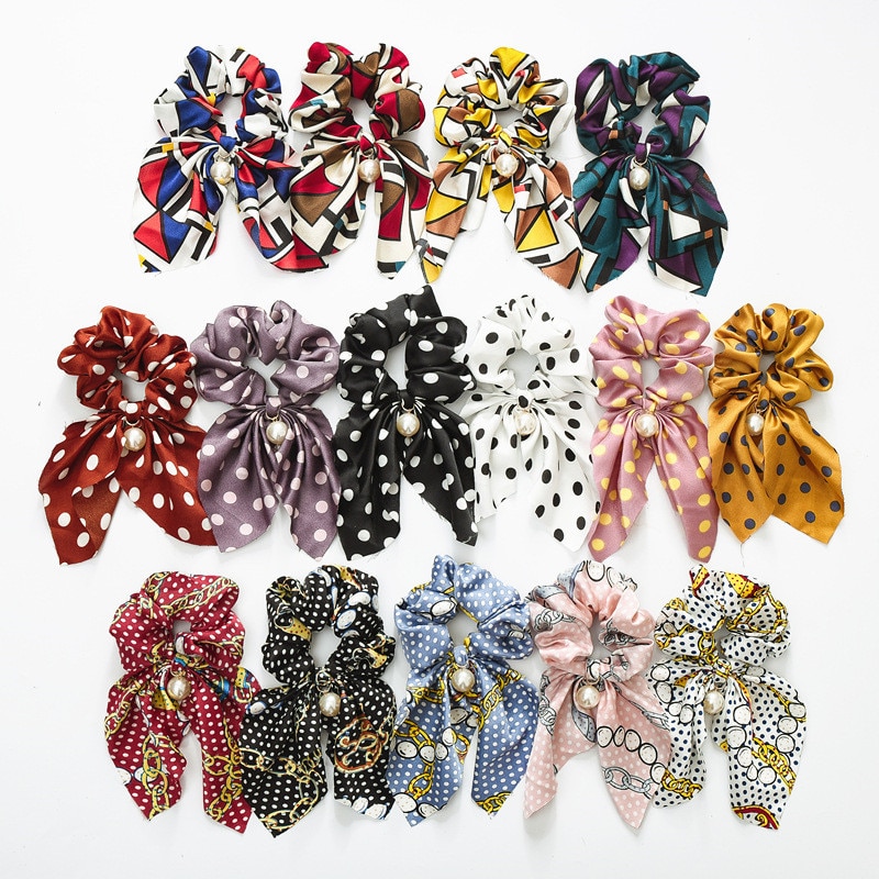 Sommer hestehale tørklæde elastisk hårreb til kvinder hår sløjfer scrunchies hårbånd med blomsterprint bånd hårbånd
