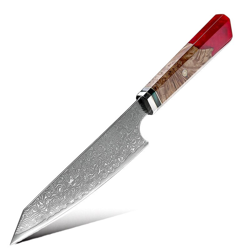 Japanese Kitchen Knives VG10 Damascus Steel Chef Cooking Tools Nakiry Utility Santoku Knife Maple Handle Red Blue Colors: utility red