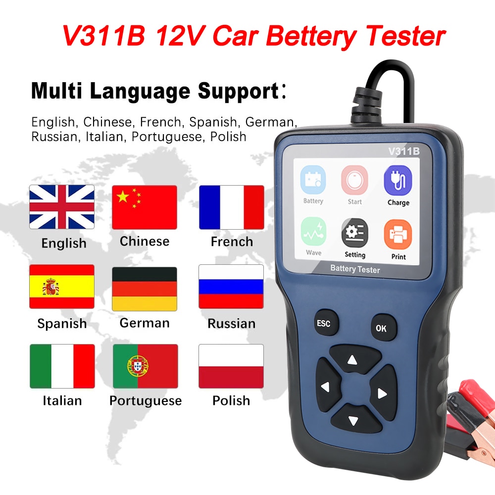 12V Car Battery Charger Tester Analyzer Automotive Car Charging Cricut Load Test V311B Auto Diagnostic Tool