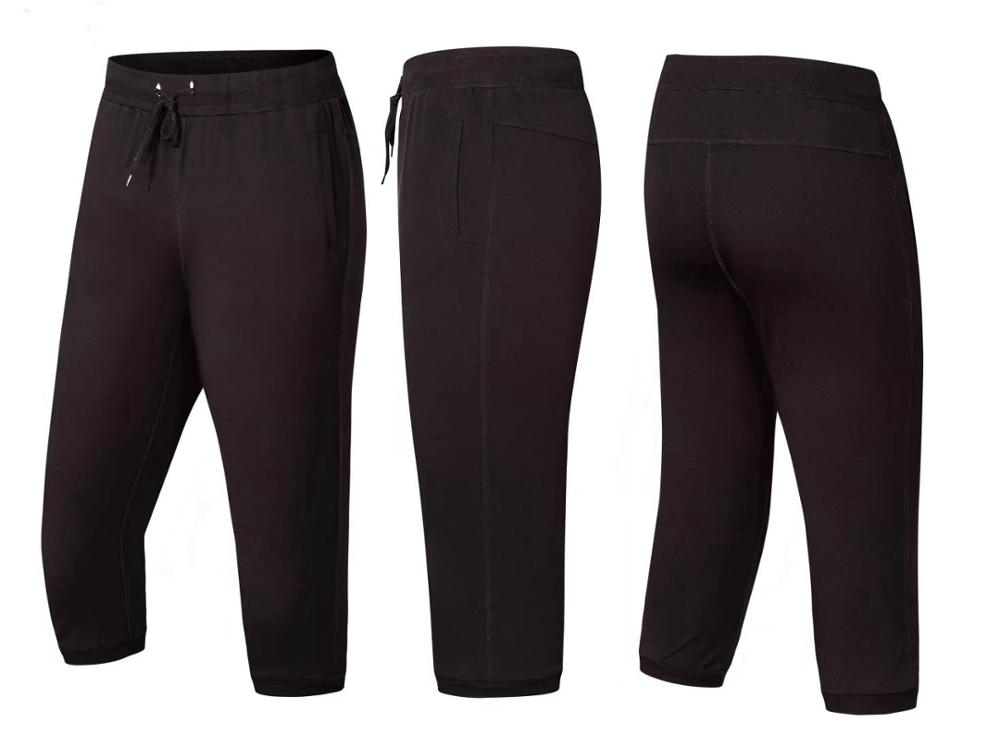 Voetbal basketbal tennis training gym 3/4 leggings heren fitness slim broek jogging katoen ademende sportbroek hardlopen: Zwart / S