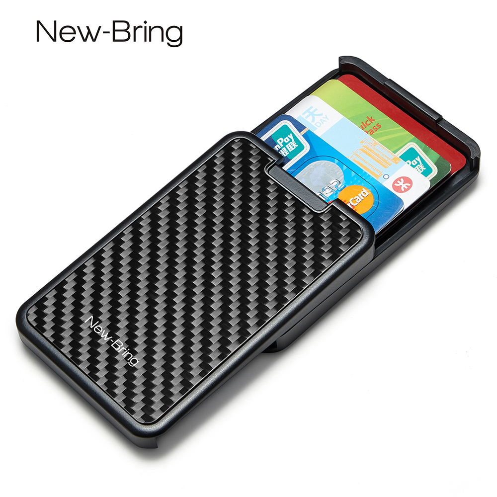 Slide Card Holder Slim Wallet Card Case With Carbon Fiber RFID Blocking Men Women Male Female