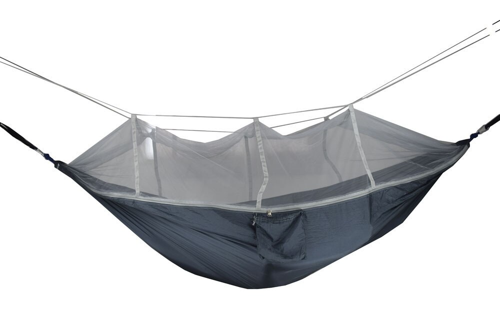 Hamaca portátil para acampar al aire libre, tela de paracaídas ligera, columpio para dormir, cama de viaje, mosquitera para acampar/senderismo/patio trasero: Gris oscuro