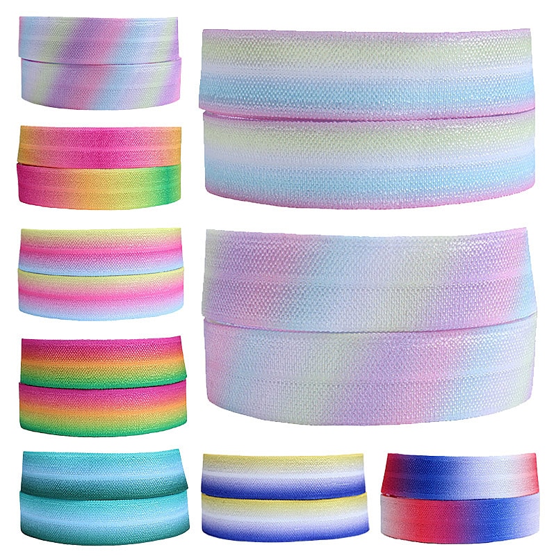 (50 yards/parti) spandex nylon stof regnbuegradient ombre trykt fjende elastisk bånd
