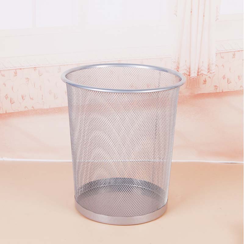 Circular Mesh Bin Waste Paper Basket Bin (Silver)