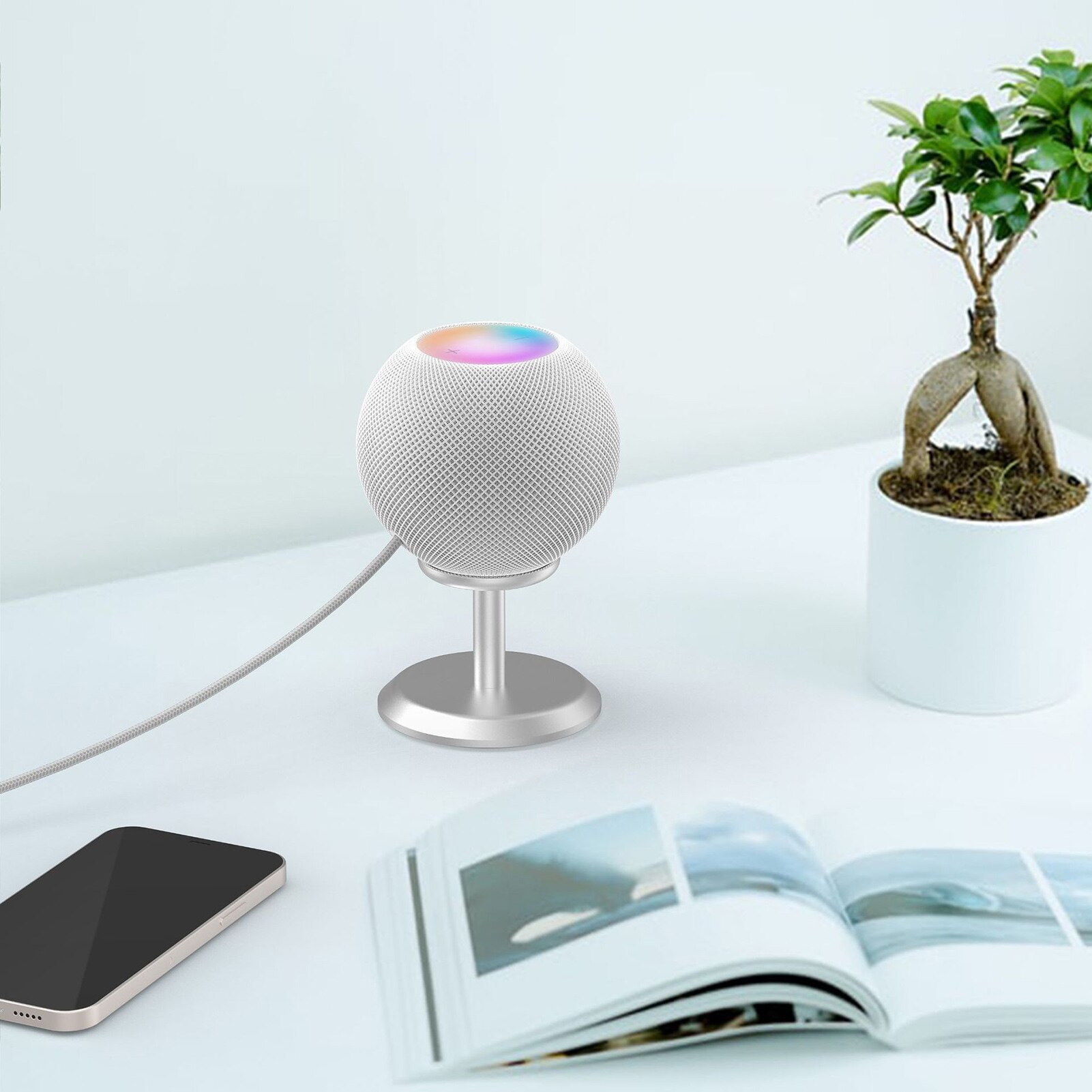 Soporte de altavoz inteligente para HomePod Mini, Base de escritorio de aluminio con almohadilla de silicona antideslizante