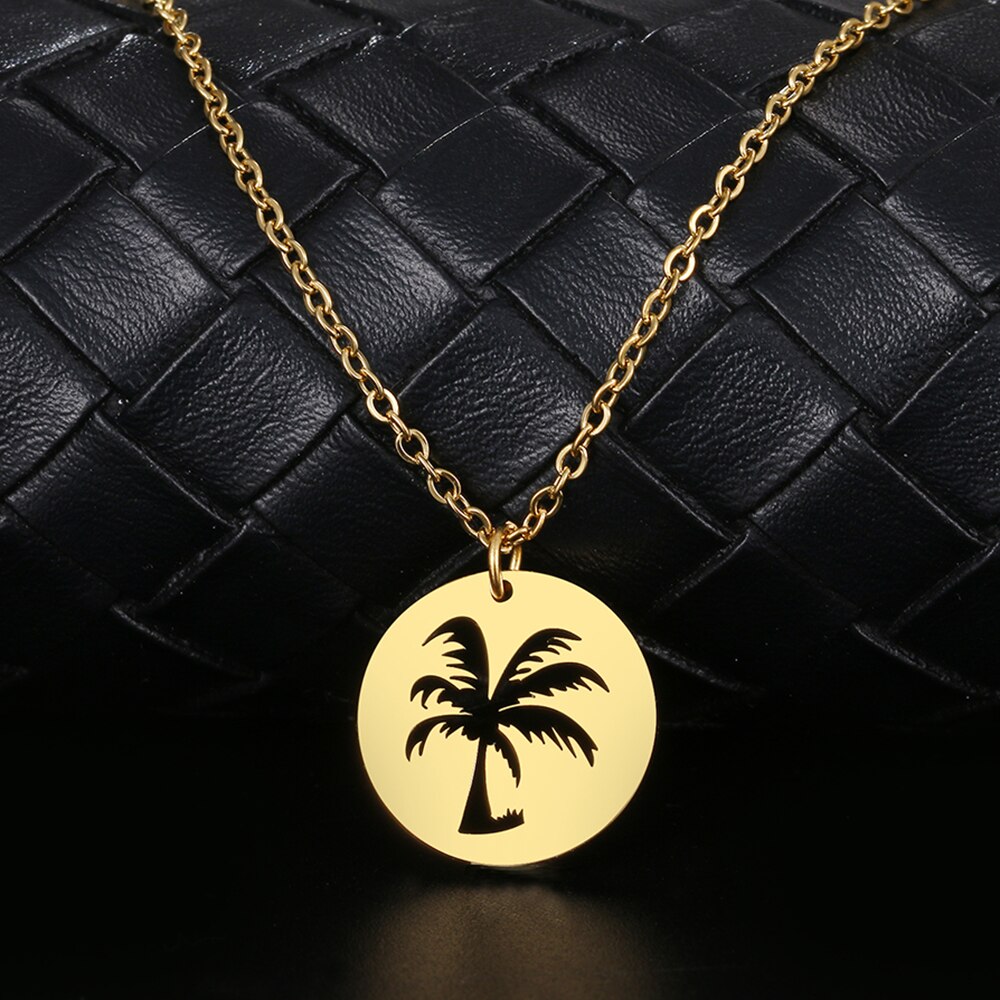 Rvs Kettingen Hollow Kokospalm Hanger Mode Choker Ketting Charme Ketting Voor Vrouwen Sieraden Party Huwelijksgeschenken