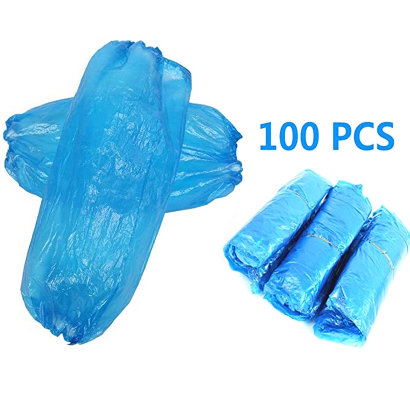 100PCS Disposable Plastic Waterproof Oversleeves Anti-fouling PE Blue Household Sleeves Elastic Easy to Put on Take off