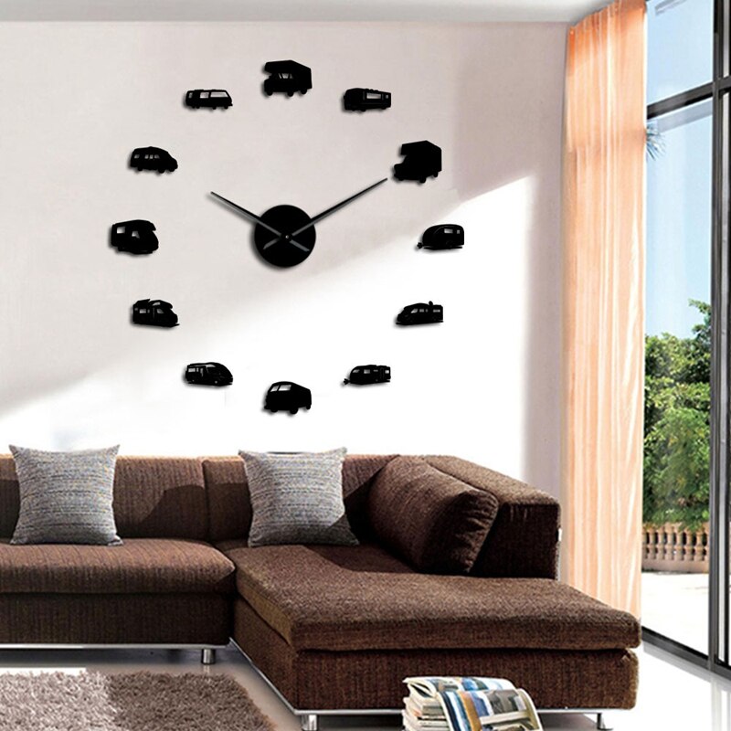 Car Shape 3D Acrylic Mirror Wall Clock, Oversized Wall Clock In Living Room, Home Decoration