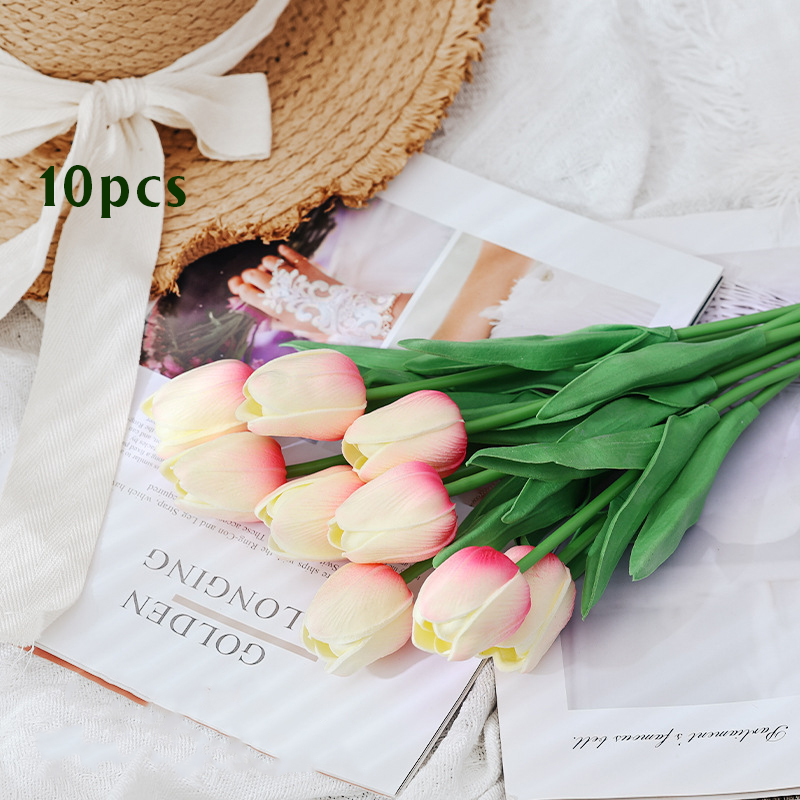 10 stk kunstig tulipanbukett hjem hagedekorasjon bukett bryllup brudebukett festlig fest håndverk vase plantedekorasjoner: Lys gul