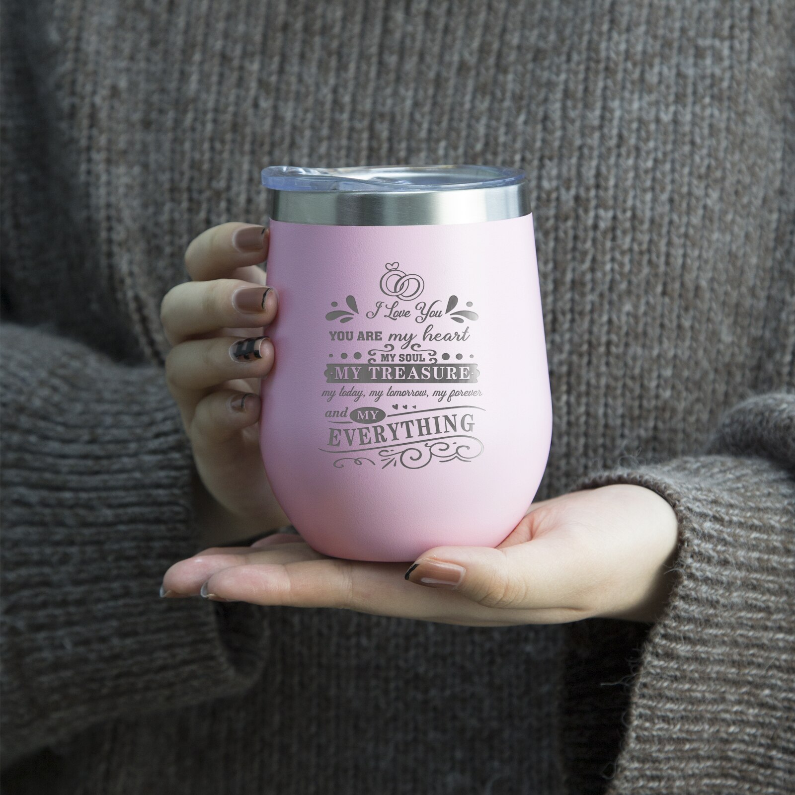 Taza Termo rosa de acero inoxidable con tapa y pajita, taza interesante, You Are My Heart, My treasure, impresión para compañero, 12oz