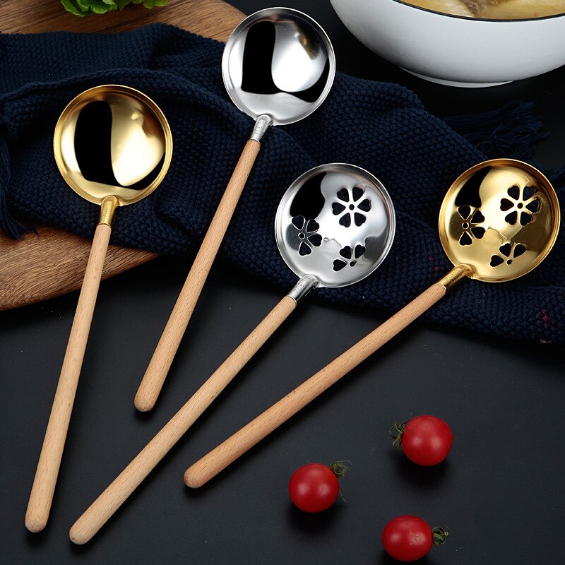 Stainless Steel Soup Spoon/Colander Durable Anti-Corrosion Kitchen Utensils Anti-scald and heat-insulation spoon Soup Pot