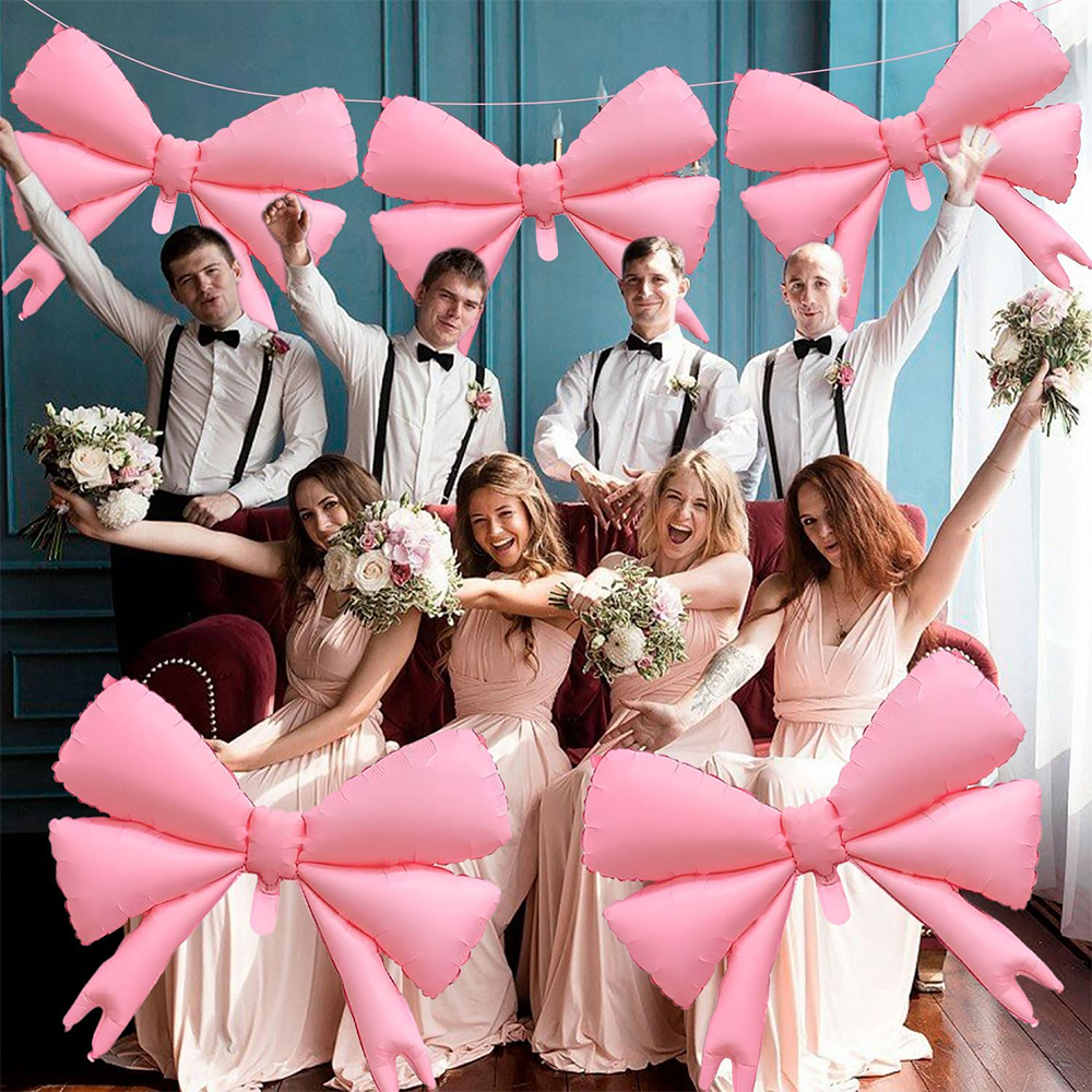 Globos con lazo blanco y rosa, decoración de coqueta, globo de látex para niñas y mujeres, decoración rosa para cumpleaños, suministros para de bienvenida de bebé y boda