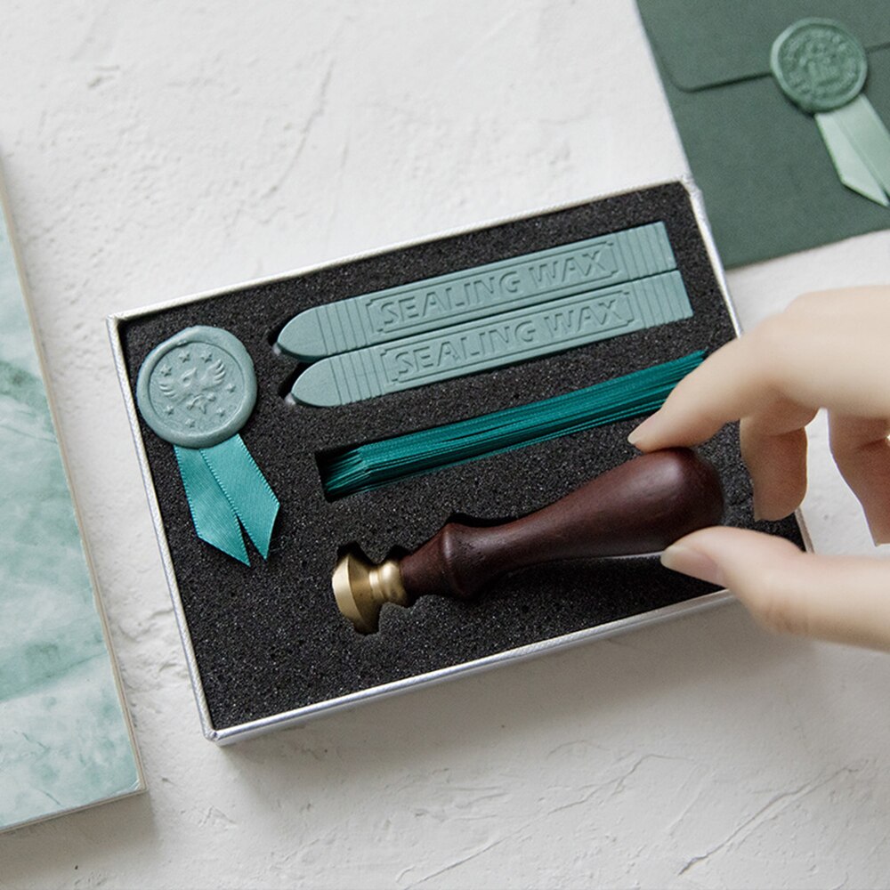 1 sæt retro lak forsegling voks stempel sæt æske konvolut diy håndlavet bånd forseglingsstempel